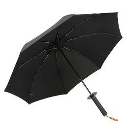 Umbrellas Black Samurai Umbrella Creative Katana Handle Automatic Folding Windproof Reinforced Thickened Japanese Samurai Umbrella Men