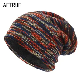 Mütze/Skull Caps Aetrue Strick Hut Frauen Schädel Beanies Winterhüte für Männer Motorhaube gestreifte Kappen warmes Baggy weicher Wolle männliche Mütze Hut D240429