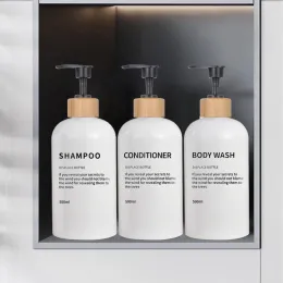 Set 3 Pack Bathroom 500ml Soap Dispenser Shampoo Conditioner Body Wash Bottles Refillable Printed Font Lotion Dispenser Bottles