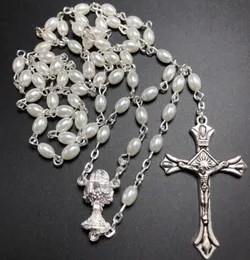 Colares pendentes 10pcsset branco 64 mm de vidro pêra rosário oval contas católica rosario colar de pérola fofo Centro