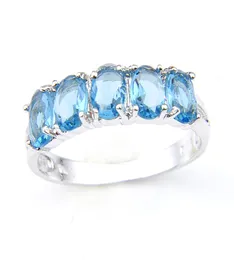 Luckyshine New Chegada Novo Oval Noval Blue Topázio Gemstone 925 Sterling Silver Plated for Women Charm Gift Party Rings Jóias R6655804