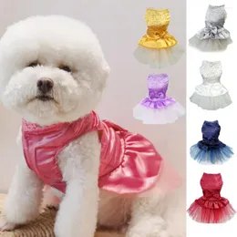 Abbigliamento per cani abito da compagnia Shiny Rhinestone Collar Shirring Princess Cash-Through Mesh Bow-Knot Decor Wedding for Dogs Gonfies 2024