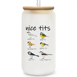 Wine Glasses Nice Tits Bird Cup 16oz Glass Can With Bamboo Lids And Straw Funny Birdwatcher Coffee Fowl Language Mug.