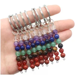 Key Rings Natural Crystal Stone 7 Chakra Beads Keychain Bag Pendant Car Decor Chain Keyholder Drop Delivery Jewelry Dhgarden Dhh3B