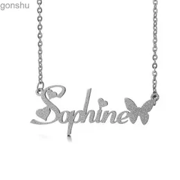 Pendant Necklaces Stainless steel frosted necklace personalized customization with English letters a set of butterfly necklaces very beautifultWX