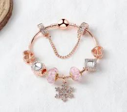 Странды розовый золото свободные бусинки снежинок подвесной браслет браслет для девочек Diy Jewelry как рождественский подарок 9390348