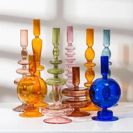 Velas Candelas de vidro Candlesticks para a mesa de casamento em casa decoração de peça de vidro de vidro nórdico Decoração em casa decoração