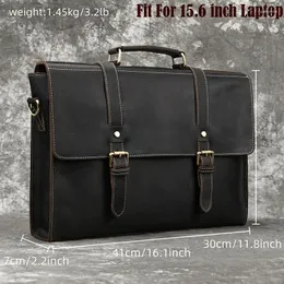 Briefzüge verrückte Pferd Echt Leder Männer Aktentasche 16 "Laptop Business Handtasche Arbeit Vintage Cowide Männlich männlicher großer Umhängetasche