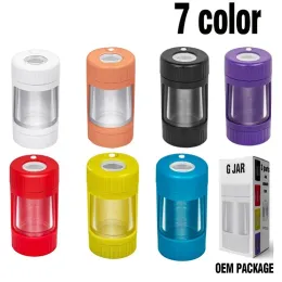 LED Glow Jar Storage Bottle Container 125*65mm مكبرات الزجاج المخبأ Mag مع طاحونة إعادة شحن أنبوب التدخين Multi LL