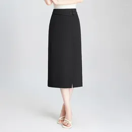 Saias Mulheres Cantura alta Slim Fit BodyCon Black Skirt Skirt 2024 Summer Office Lady Elegant Chic One Step Midi M-4xl 2975