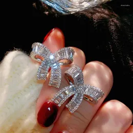 Brincos de garanhão coreano Romântico Bowknot para mulheres pavimentadas de cristal brilhante arco de zircão delicado jóias de festa de casamento