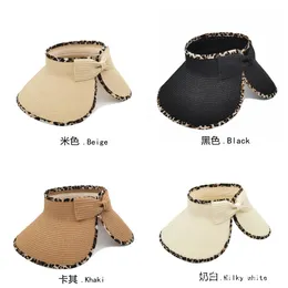 Hat for women, summer UV resistant sun hat, bow for storage, breathable straw woven hat, leopard print Korean version sun hat