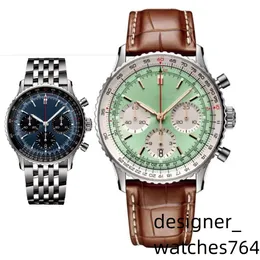 Męskie zegarek luksusowy zegarek Menwatch Aerial Timer Business 43 mm kwarcowy zegarek ze zegarek ze stali nierdzewnej Pasek skórzany