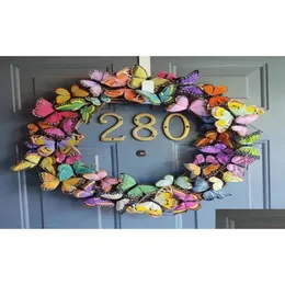 Decorative Flowers Wreaths Spring Season Wreath Colorf Butterflies Roundshaped Hanging Garland For Front Door Windows Wall De87947 Dhuuq