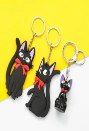 Keychains Cute Black Jiji Cat Keychain PVC Rubber Kikis Leverans Servera nyckelkedjor Ring Holder Bag telefon Ornament smyckespresent9571165
