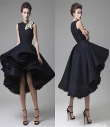 Krikor Jabotian High Low Black Lace Dreess Evening Wear 2016 Modest Jewel Tulle Fuffy Short How Low Prom Gowns Custom Made China9137081