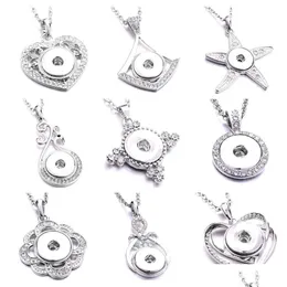 Pendant Necklaces New Snap Button Necklace Fit 18Mm Metal Buttons Jewelry Rhinestone Flower Heart Round Drop Delivery Pendant Dhgarden Dh7Ns