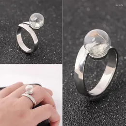 Mit Seitensteinen Vintage Unisex Frauen Männer Löwenzahnglas Ball Open Knöchel Ringe Schmuck Kuppel Statement Ring- Wünsche