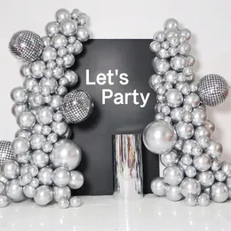 Party Decoration 118Pcs Chrome Metallic Silver Balloon Garland Arch 22inch 4D Disco Foil For Birthday Wedding Bachelor Graduation