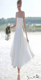 Boho Summer Bohemian Beach Wedding Dress A Line Strapless Tea Length Short Bridal Party Gown Plus Size Vestido De noiva6409112