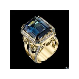 Band Rings Fashion Creative Blue Zircon Ring for Women Wedding Party noivado Presente de jóias de alta qualidade entrega dh4pi