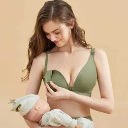 Bras Wholesale Pregnant Women Front Open Buckle Fding Bra Solid Color Maternity Nursing Bra with Removable Pads Y240426