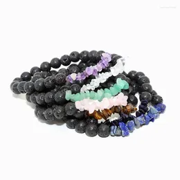 Strand 10pcs/Lot Natural Gem Stone Bracelet غير منتظم Chip Stretch Chip Quartz Beads Beads Barcelets Lava للنساء