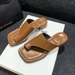 Slippers Women's Summer Fashion Square Head Flip Flops Comfortable Breathable Toe Low Heel Sandals Outdoor Walking Casual Shoes