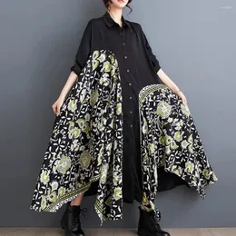 Casual klänningar 2024 Fashion Oregelbunden skarvad skjorta klänningar Kvinnor Långärmad Löst stor storlek Chiffon Vestido Feminino