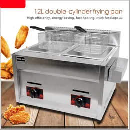 Commercial Gas Fryer 6lx2 Deep Rostfri Steel Machine Två tankar Double Sieve Chicken/French Kitchen Restaurant Food 0429