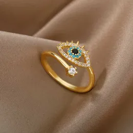 Pierścienie zespołowe Trkiye Blue Cubic Cyrron Evil Eye RFor Women Gold Lucky Eye Rweddcouple Cocktail Ring Mash