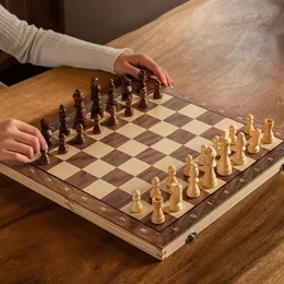 Schackuppsättning - Magnetic Foldble Portable Solid Wood Chess Board - Utbildningsspel för studenter och barn - Julklapp 240415