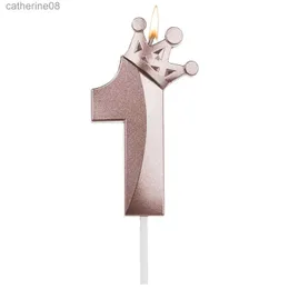 Świece Rose Gold 1 Birthday Świece 3D Crown Numer 1 Cake Topper na jeden lata Happy Birthday Candles Roiversaries D240429