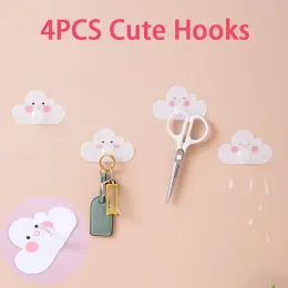 Set 4Pcs Cute Cloud Hook for Kitchen Bathroom Gadget Hat Clothes Rack Hanger Key Holder Home Accessories No Punching Door Back Hook