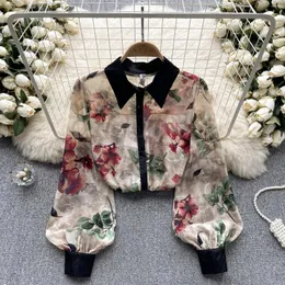 Blouses feminina Gagarich Mulheres 2024 Camisa de chiffon da primavera elegante, Retro Print Age Reduzindo mangas bolhas soltas versáteis blusas de topo