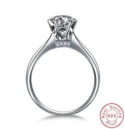 Clasical Fashion Jewelry Real 925 Sterling Silver Round Cut Solitaire White Topaz CZ Diamond Women Wedding Bridal Ring for Lovers3881693