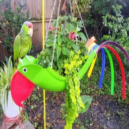 Plantadores Pots de pássaro colorido pendurar plantas requintadas vasos de flores Anti Rust Parrot flamingo q240429