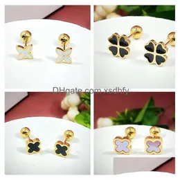 Stud 17style Designer Orecchini a quattro foglie per donne classiche piccoli fragranti vento in titanio 18k oro lussuoso rilascio di lusso je dhsgs