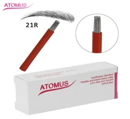 50pcs Microblading Round Needles 21R Agulhas Tebori Tattoo Eyebrow Permanent Makeup Needles Blade Maquiagem Red Plastic Tube2461317