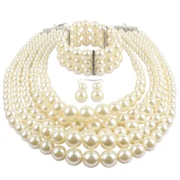 European and American Cross-border Explosion Models Exaggerated Imitation Pearl Set Multi-layer Pearl Necklac Beaded Three-piece 240416