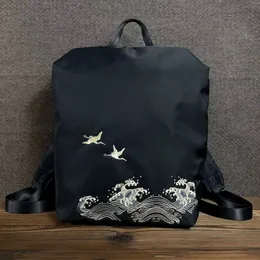 Trendência nacional estilo bordado chinês Backpack Backpack Moda Casual Masculino e feminino Mochila simples água leve