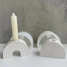 Candles Candle Holder Silicone Molds Rainbow Arch Shaped Candlestick Diy Concrete Plaster Rainbow Candle Tray Pottery Moulds Home Decor