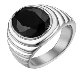 Cluster Rings Boniskiss Classic Black Crystal Stone rostfritt stål Men039S Ring Silver Band Gift Wedding Anniversary6749552