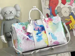 Yüksek kaliteli AAA Erkekler Yüksek Kaliteli Tasarımcı Duffel Bag Büyük Kapasite Siyah 50cm Klasik Baskı Kaplı Erkek ve Kadın Moda Açık Hava Tuval Deri Seyahat Çantası