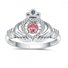 Klaster pierścieni 925 Sterling Srebrny Regulowany taniec różowy irlandzki kladagh przyjaźń obiecaj miłość biżuterii darowizny dla kobiet przyjaciół