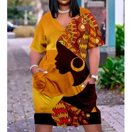 Sexig tjej Midi African Dresse Bohemian 3d aftonklänning Kvinnlig smal gotisk kvinnor Fashion Party Street Vneck Knee 240422