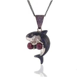 Andra tillbehör Iced Out Boxing Shark Pendant Halsband Fashion Mens Hip Hop Jewelry Gold Sier Cuban Chain Halsband Drop Delivery Dh5uo