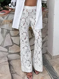 BKQU LACE HATESH Patchwork Flower Flared Pants Women Streetwear High talia Specjalne spodnie 2024 Spring Summer Party Club Wear 240423