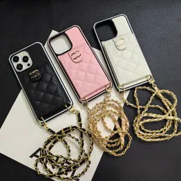 İPhone 15 Pro Max Case için Moda Telefon Vaka Tasarımcısı iPhone 14 Pro MAX 13 Pro 12 11 Xs Max XR 8P 14plus 15 Plus Kılıf Kart Tutucu Deri Deri Deri Crossbody Case Case Zincir Kayışı