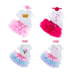 Tutu Baby Birthday Set Slave Sleeve Romper Pettiskirt Girls 3 PCS Clothing Sets Summer Style 240429